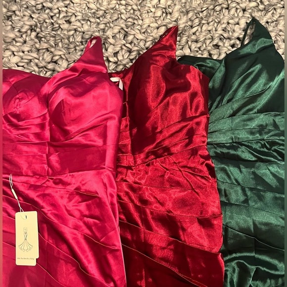 Satin One Shoulder Dress Long with Slit Ruched Mermaid Formal Evening Ev… - Picture 4 of 8